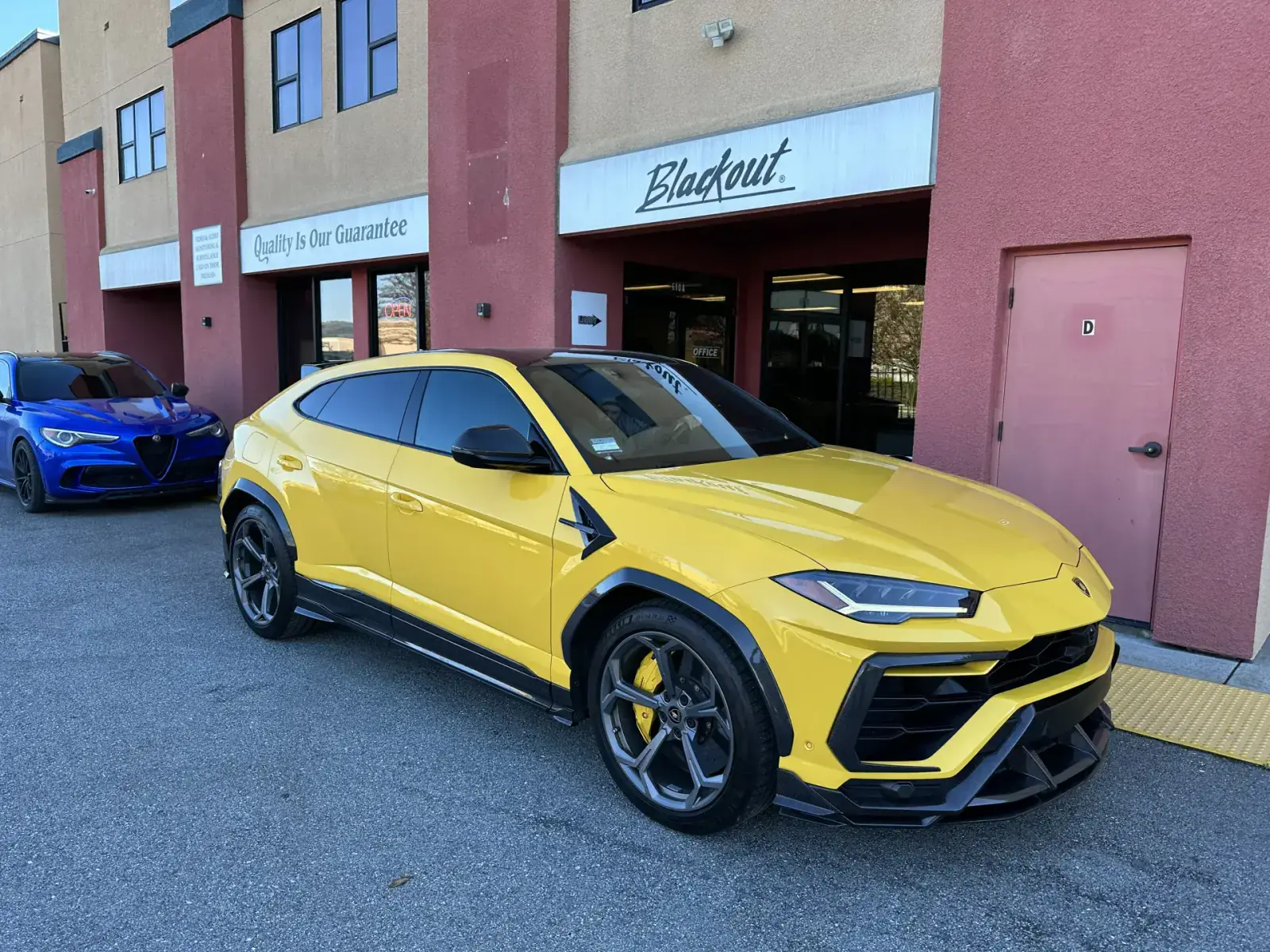 Yellow Lamborghini Urus window tint and PPF at Blackout Window Tinting Gilroy CA - exotic car specialists Silicon Valley